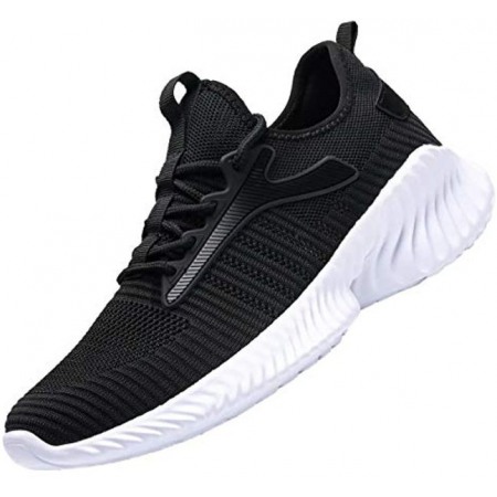 Mens Slip On Walking Shoes Fashion Breathable Mesh Soft Sole Casual Athletic Lightweight Running Sneakers Black-White