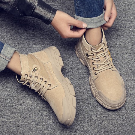 Men's British Style Tooling Boots Trend High-Top Shoes Casual Breathable Short Martin Boots